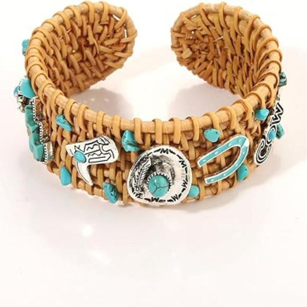 Seashell Rattan Cuff Bracelet‎ Western Cowgirl Boot Rattan Bangle Straw Wicker